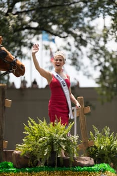 Washington, D.C., USA - July 4, 2018, The National Independence Day Parade, Miss USA on a float, going down constitution avenue, during the parade
