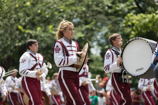 Washington, D.C., USA - July 4, 2018, The National Independence Day Parade, White Oak High School, Regiment of Roughnacks, Marching Band from White Oak, Texas