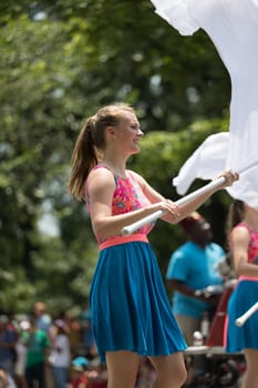 Washington, D.C., USA - July 4, 2018, The National Independence Day Parade, The Ronald Reagan High School, Band Of Raiders, from Pfafftown, North Carolina