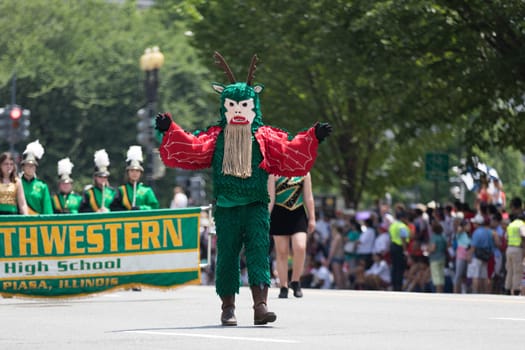 Washington, D.C., USA - July 4, 2018, The National Independence Day Parade, The Southwestern High School marching band, from Paisa, Illinois