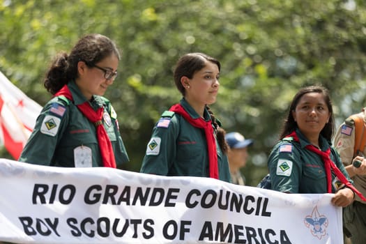Washington, D.C., USA - July 4, 2018, The National Independence Day Parade, Members of the Rio Grande Council Boy Scouts Of America, going down constitution avenue