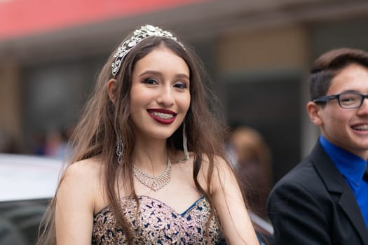 Matamoros, Tamaulipas, Mexico - November 20, 2018: The November 20 Parade, Young woman Beauty queen wearing traditional mexican clothing