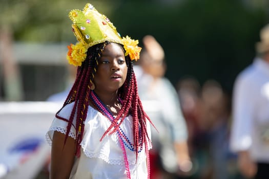 Washington, D.C., USA - September 29, 2018: The Fiesta DC Parade, Woman wearing traditional Panamanian clothing