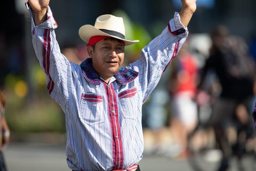 Washington, D.C., USA - September 29, 2018: The Fiesta DC Parade, Man from Guatemala wearing traditional clothing