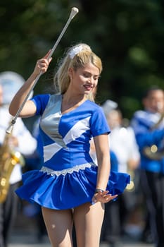 Washington, D.C., USA - September 29, 2018: The Fiesta DC Parade, Cheerleaders from the Angeles de Paz from el salvador, dancing at the parade