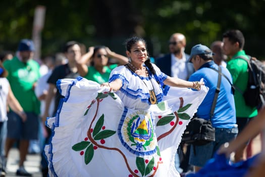 Washington, D.C., USA - September 29, 2018: The Fiesta DC Parade, Dancer wearing traditional clothing from el Salvador