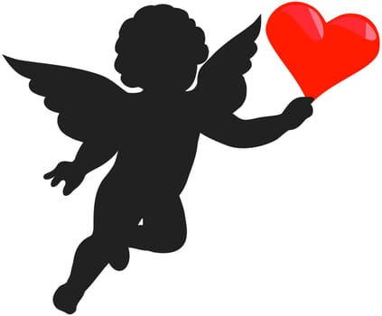 cupid big heart valentines love angel flying silhouette illustration