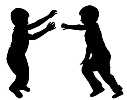 Silhouettes of two little boys who play