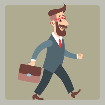 Businessman hipster in a suit with a briefcase goes to work