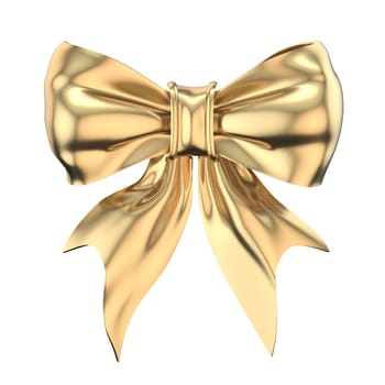 Golden ribbon bow 3D rendering illustration isolated on white background