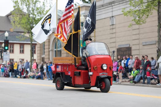 Stoughton, Wisconsin, USA - May 20, 2018: Annual Norwegian Parade, Members of the American Legion, riding motorcycles during the parade