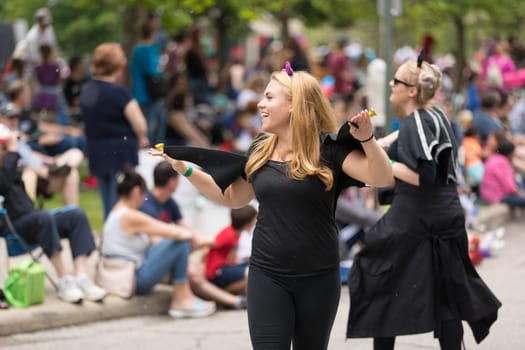 Cleveland, Ohio, USA - June 9, 2018 women in vampire outfits At the abstract art festival Parade The Circle