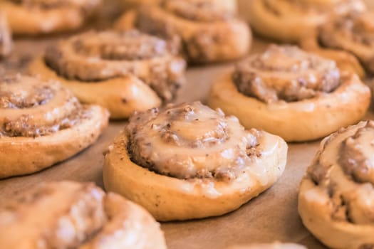 Delicious leavened dough pastries for breakfast, dessert or brunch. Yummy juicy backed traditional goods from bakery or confectionery.