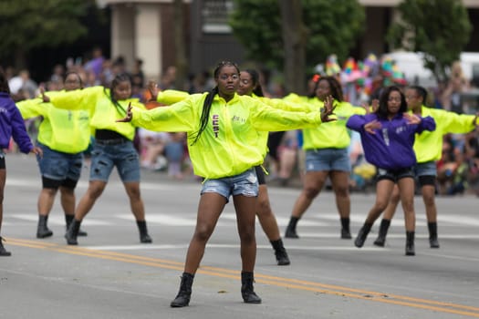 Louisville, Kentucky, USA - May 03, 2018: The Pegasus Parade, Members of the Complex Collaboration Step Team, dancing durin the parade