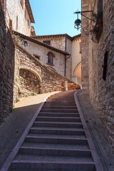medieval stepped street in the Italian hill town of Assisi. Italy