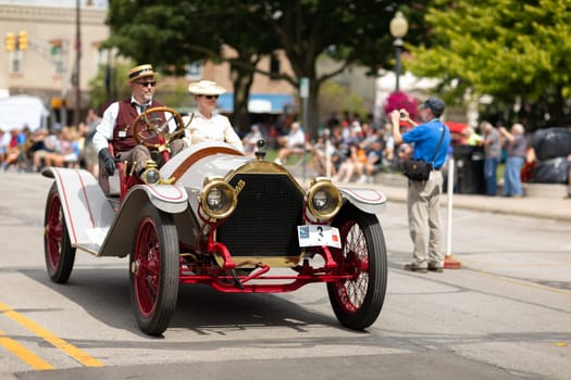Auburn, Indiana, USA - September 9, 2018 The Auburn Cord Duesenberg Festival, An Auburn classic car driving down the street during the parade