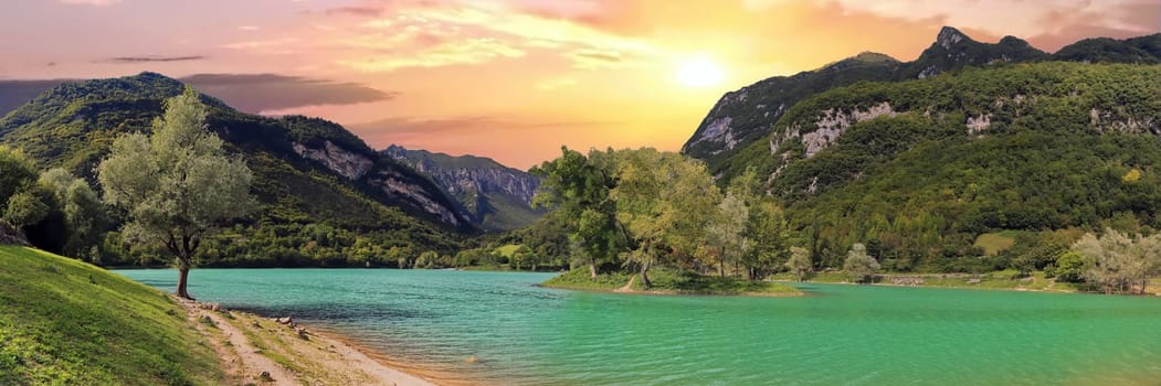 Lake Tenno a mountain lake in Italy at Tenno in Trentino