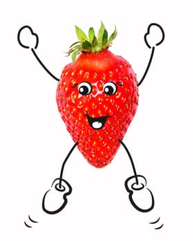 Part of a collection of fruit as a cartoon character.