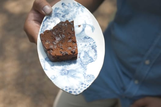 Messy yummy chocolate bun or Chocolate 'dirty' bread  in white box .