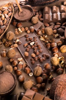 Milk and dark chocolate, candy sweet background