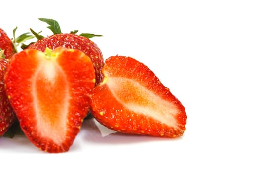 Ripe red strawberries on white background isolated