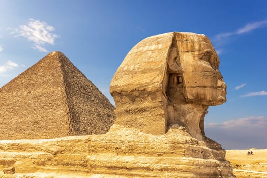 The Great Sphinx and the Pyramid of Cheops, Giza, Egypt.