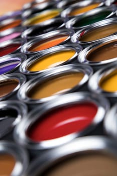 Creativity concept group of tin metal cans with color paint