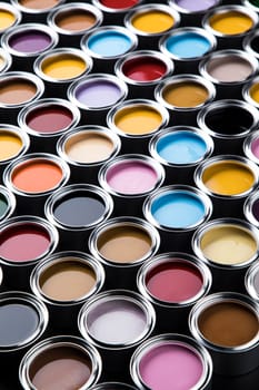 Collection of colored paints cans