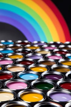 Collection of colored paints cans