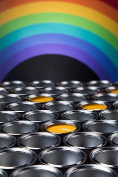 Open cans of paint, Creativity concept