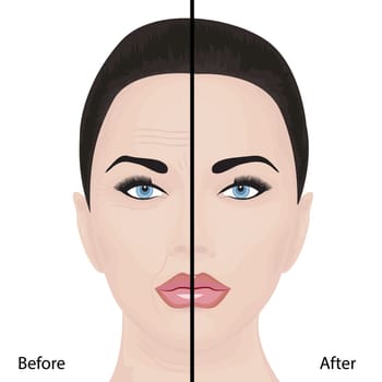 Aging face lifting  wrinkles treatment facelift rejuvenation cosmetology vector illustration