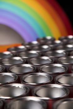 Metal tin paint cans background