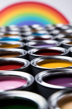 Creativity concept group of tin metal cans with color paint