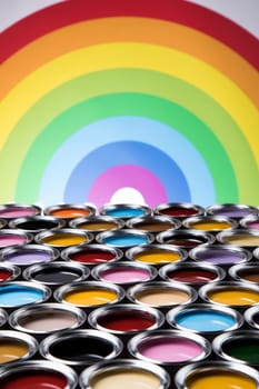 Creativity concept group of tin metal cans with color paint