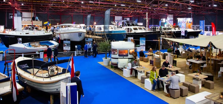 Leeuwarden, The Netherlands - February 8: Boot Holland indoor boat show in WTC Expo, Leeuwarden, The Netherlands.