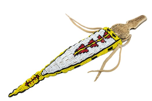 Indian knife with bone handle in a quiver embroidered with colorful beads