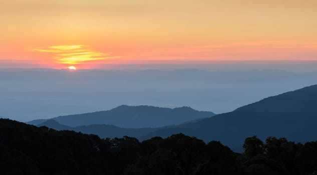 Landscape of sunrise over mountains in Chiang Mai,Thailand