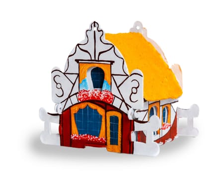 Cardboard toy house isolated on white background