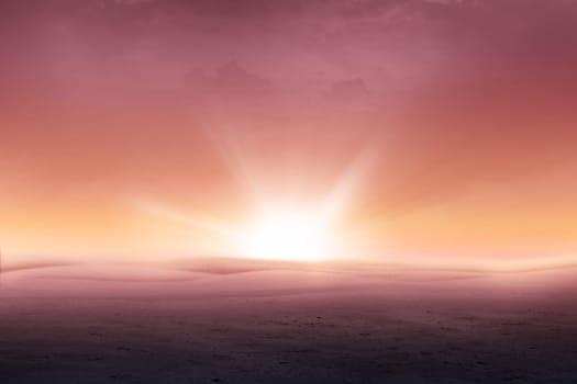 Views of sand dunes on the desert with dawn background