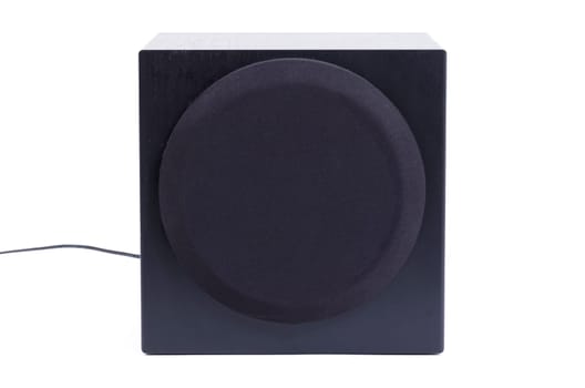 Old black subwoofer, isolated on a white background