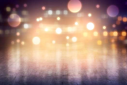 Concrete floor with blurry lights over bright background