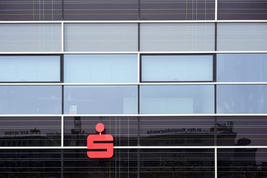 Frankfurt, Germany - March 24, 2019: The modern and shiny design facade of the Sparkasse at Konstablerwache on March 24, 2019 in Frankfurt...