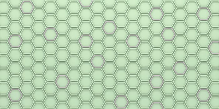Green and pink arranged hexagon tiles 3D render illustration