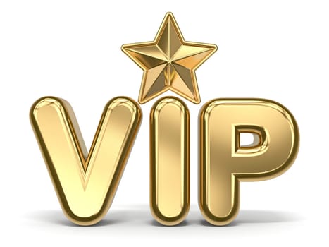 VIP text with golden star 3D render illustration isolated on white background