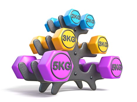 Dumbbell storage rack 3D render illustration isolated on white background