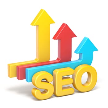 SEO Search engine optimization arrows 3D render illustration isolated on white background