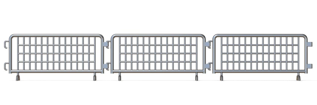 Steel barricades Front view 3D render illustration isolated on white background