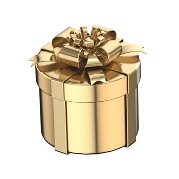Cylinder golden gift box 3D render illustration isolated on white background