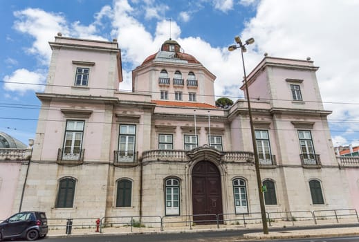 Facade of the Burnay Palace, also known as the Palace of the Patriarchs, built in early 18th century in Alcantara, Lisbon, Portugal