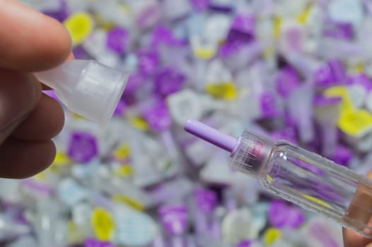 Diabetes syringe with needle closeup